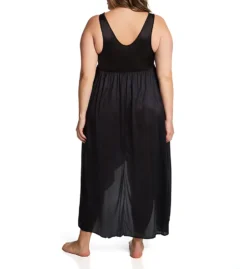 Shadowline Plus Size Silhouette Nylon Tricot Hi-Low Gown – Lace V-Neck Tulip Hem Nightgown -Her Room US shadowline shdw01 35737x bs