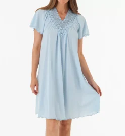 Shadowline Beloved Gown – Opacitrique Nylon Tricot Flutter Sleeve Lace Trim Nightgown