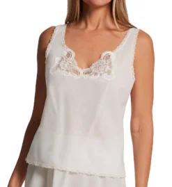 Shadowline White Cotton Batiste Camisole – Lace Applique Adjustable Strap Top