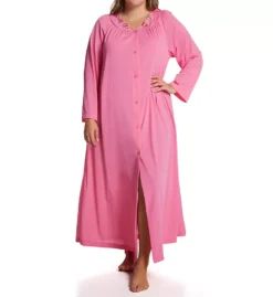 Shadowline Plus Size Petals 54-Inch Button-Front Robe – Rose Embroidered Opacitrique Nylon Sleep Coat