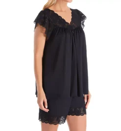 Shadowline Twilight Petal Pink Nylon Tricot – Scalloped Lace Short Pajama Set