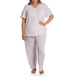Shadowline Plus Size Petals Pajama Set – Opacitrique Nylon Tricot Rose Embroidered Sleepwear