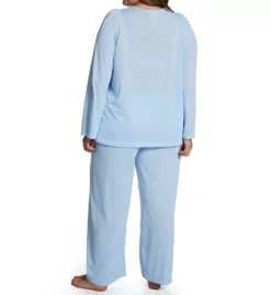 Shadowline Plus Petals Opacitrique Nylon Long Sleeve Pajama Set - Embroidered Neckline Sleepwear -Her Room US shadowline shdw01 76283x bs