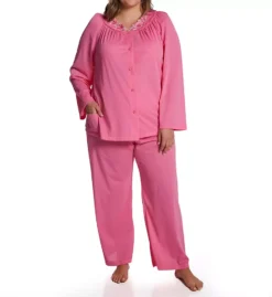 Shadowline Plus Petals Opacitrique Nylon Long Sleeve Pajama Set - Embroidered Neckline Sleepwear -Her Room US shadowline shdw01 76283x fs