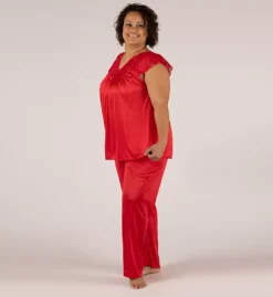 Shadowline Silhouette Sheer Satintrique Nylon Tricot 2-Piece Pajama Set with Floral Lace -Her Room US shadowline shdw01 76737 cs6