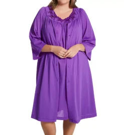 Shadowline Plus Size Petals Embroidered Yoke Robe – Ivory Button Front Opacitrique Nylon Sleepwear Coat -Her Room US shadowline shdw01 77280x cs2