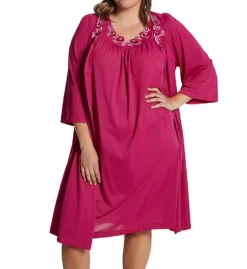 Shadowline Plus Size Petals Embroidered Yoke Robe – Ivory Button Front Opacitrique Nylon Sleepwear Coat -Her Room US shadowline shdw01 77280x cs3