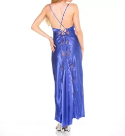 Shirley of Hollywood Black Charmeuse and Lace Long Gown – Sexy Low Back Satin Nightgown with Flowing Train -Her Room US shirley of hollywood shir01 20300 bs