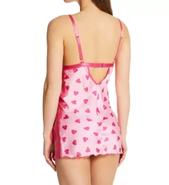 Shirley of Hollywood Heart Pattern Satin Chemise & G-String Set – Red Lace Trim Sleepwear -Her Room US shirley of hollywood shir01 25850 bs