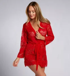 Shirley of Hollywood Black Sheer Stretch Lace Long Sleeve Robe and Thong Set