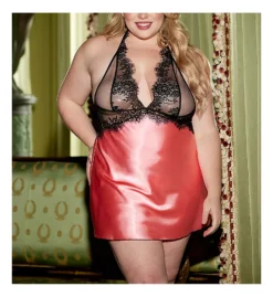 Plus Size Silky Charmeuse And Eyelash Lace Chemise