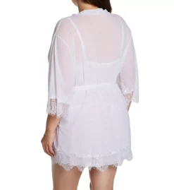 Shirley of Hollywood Plus Size Midnight Black Eyelash Lace 3-Piece Peignoir Set - Robe, Chemise, and G-String -Her Room US shirley of hollywood shir01 x31412 bs