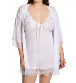 Shirley of Hollywood Plus Size Midnight Black Eyelash Lace 3-Piece Peignoir Set - Robe, Chemise, and G-String -Her Room US shirley of hollywood shir01 x31412 fs