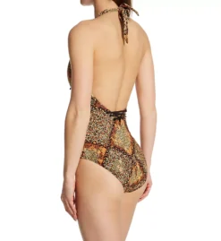 Mazie Sirena Leopard Print Lace-Up Halter - Plunge V-Neck Cheeky One Piece Swimsuit -Her Room US skinny dippers skdp01 6540304 bs