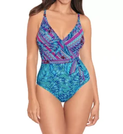 Skinny Dippers Mojito Kiss Kiss Mixed Floral and Palm Print Surplice One Piece Swimsuit