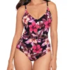 Skinny Dippers Mowie Lucky Charm Floral V-Neck One Piece Swimsuit with Chevron Belt