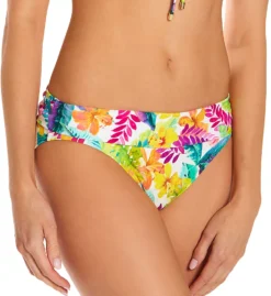 Sunsets Tropical Adventure Floral Ribbed Bikini Bottom - Ruched Back Mid-Rise Swimwear