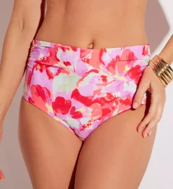 Sunsets Butterfly Beach Capri Fold-Down High Waist Swim Bottom – Red Hibiscus Tropical Print