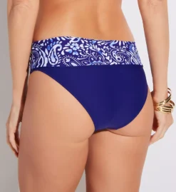 Marina Capri Marine Blue High Waist Fold-Over Swim Bottom – Tropical Botanical Lining -Her Room US sunsets suns01 310bma cs1