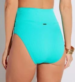 Sunsets Aquamist Ribbed Hannah High Waist Swim Bottom - Teal Foldover Bikini Bottom -Her Room US sunsets suns01 33bam bs
