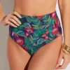 Sunsets Welcome To Rio Hannah Foldover High Waist Swim Bottom – Teal Tropical Print