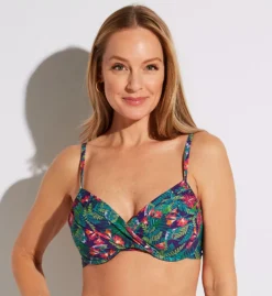 Sunsets Welcome To Rio Crossroads Tropical Print Underwire Plunge Bikini Top