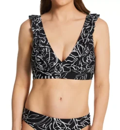 Sunsets Lost Palms Willa Wireless Swim Top – Ruffled Palm Leaf Plunge Bikini Top