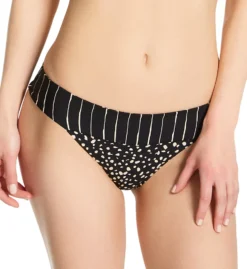 Swim Systems Black Sand Bliss Reversible Banded Swim Bottom – Striped and Polka Dot Mid-Rise Bikini