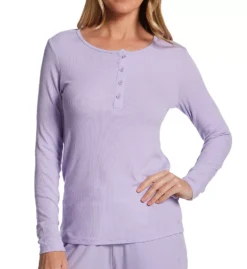 Tommy John Peach Blush Ribbed Downtime Lounge Henley – Soft Micro Modal Long Sleeve Sleep Top