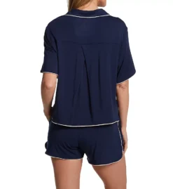 Tommy John Navy Downtime Short Sleeve Pajama Short Set with Contrast Piping -Her Room US tommy john tj01 1003733 bs