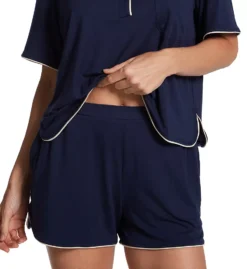 Tommy John Navy Downtime Short Sleeve Pajama Short Set with Contrast Piping -Her Room US tommy john tj01 1003733 cs2