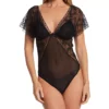 Wacoal Lifted In Luxury Black Sheer Lace – Cap-Sleeve Floral V-Neck Bodysuit -Her Room US wacoal wac001 836333 gs
