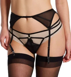 Wolf & Whistle Penny Black Mesh with Side Cut-outs – Adjustable Metal Hardware Suspender Belt